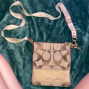 Coach Tan and Gold Crossbody Bag